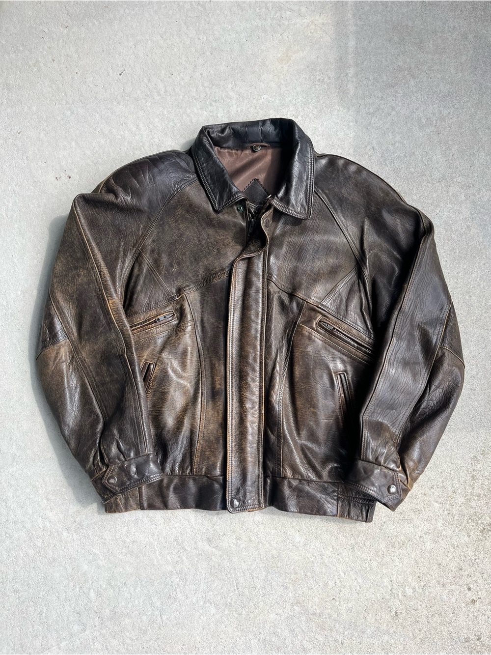 Men's Vintage Distressed Dark Brown Leather Military-Style Jacket